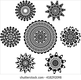 Set of abstract monochrome vector mandalas.