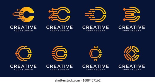 Conjunto de plantillas de logotipo de letras de monograma c abstractas