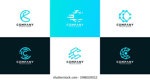 Conjunto de plantillas de logotipo de letras de monograma c abstractas