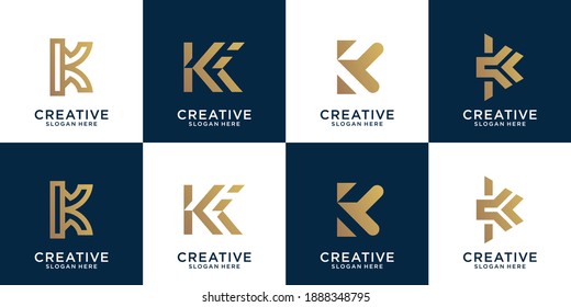 Juego de oro abstracto monograma K. plantilla de logotipo.iconos para negocios, lujo, tecnología, inspiración, ilustración. Vector Premium