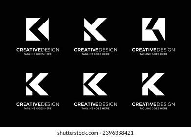 set of abstract monogram letter K stylized white color and black background