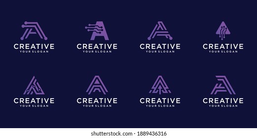 Set of abstract monogram letter A logo template