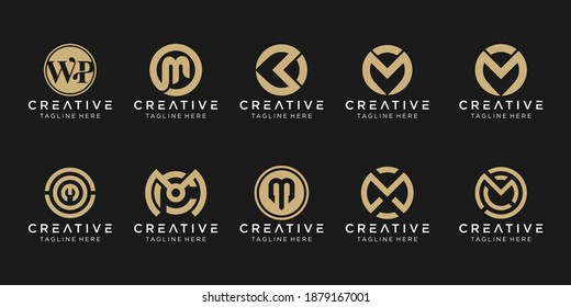 Set of abstract monogram letter M logo template. icons for business of fashion, sport, automotive, simple.