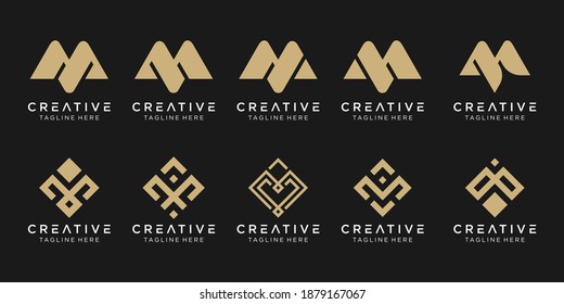 Set of abstract monogram letter M logo template. icons for business of fashion, sport, digital, technology.