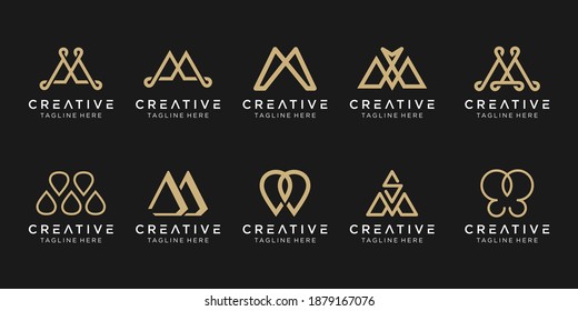 Set of abstract monogram letter M logo template. icons for business of fashion, luxury, simple.