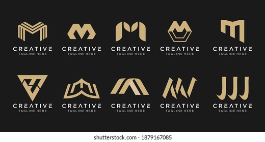 Conjunto de plantillas de logotipo de letras monográficas M abstractas. íconos para negocios de moda, deporte, automoción, simple.