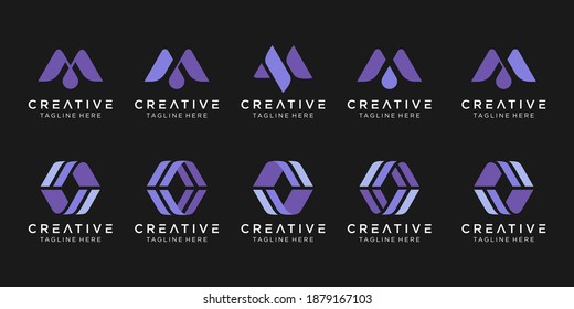 Set of abstract monogram letter M logo template. icons for business of fashion, sport, digital, technology.