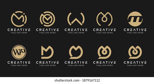 Set of abstract monogram letter M W D logo template. icons for business of fashion, talk, technology, simple.