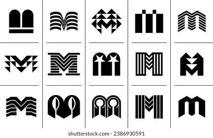 Set of abstract monogram letter M logo design