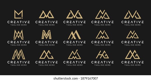 Set of abstract monogram letter MM MA M V logo template. icons for business of fashion, financial, building, simple.