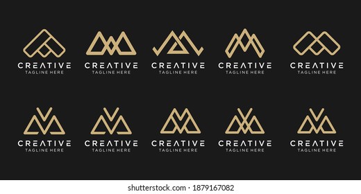 Set of abstract monogram letter MM MA M V logo template. icons for business of fashion, sport, building, simple.