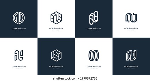 Set of abstract monogram letter N logo template. Premium Vector