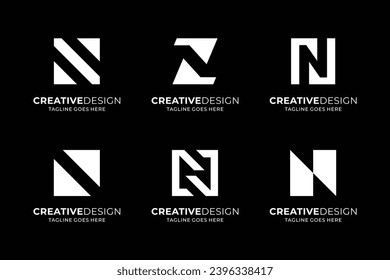 set of abstract monogram letter N stylized white color and black background