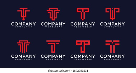 Set Of Abstract Monogram Letter T Logo Template