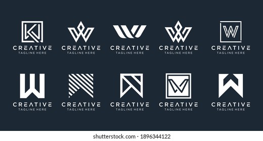 Set of abstract monogram letter W logo template. icons for business of fashion, sport, automotive, simple.