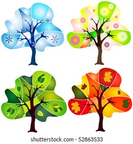 Set of abstract mosaic trees on a white background for design (vector EPS10)