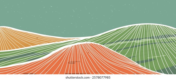 set of abstract Mountain background illustration with lines art. Mid century modern wall art. Mountain and Hills. use for wallpaper, print art, poster, cover and banner