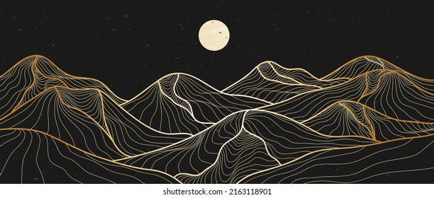 Set Of Abstract Mountain Contemporary Aesthetic Backgrounds Landscapes. Creative Minimalist Modern Line Art Print. With Mountain, Forest, Sea, Skyline, Wave. Vector Illustrations