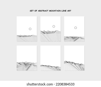 set of abstract mountain line art