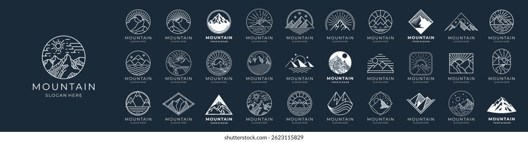 set of abstract mountain logo, collection for adventure outdoor, camping, wild, style, hobby, sport.