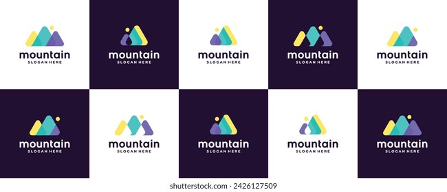 Conjunto de plantilla abstracta del vector del diseño del logotipo de la montaña
