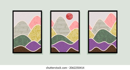 Set of abstract mountain painting. abstract art background. Premium Vectors