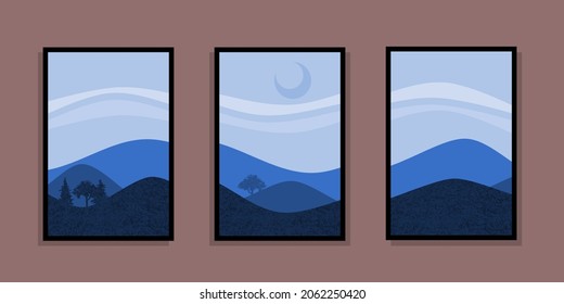 Set of abstract mountain painting. abstract art background. Premium Vectors