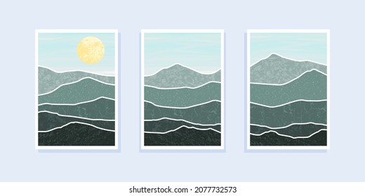 Set of abstract mountain painting. abstract art background. Vector Illustration.