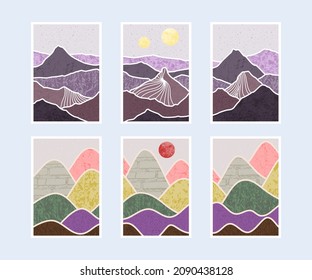 Set of abstract mountain painting. abstract art background. Vector Illustration.