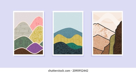 Set of abstract mountain painting. abstract art background. Vector Illustration.