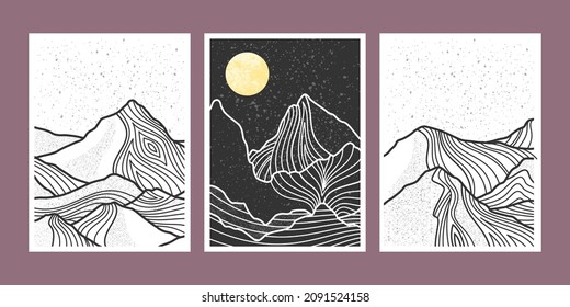 Set of abstract mountain painting. abstract art background. Vector Illustration.