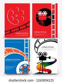 Set of abstract movie and film modern retro vintage poster template background vector illustration