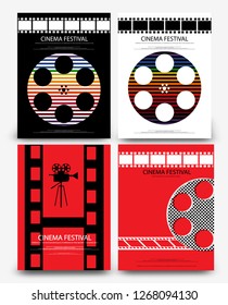 Set of abstract movie and film modern retro vintage poster template background vector illustration