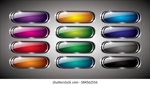 Set of abstract multi color oval backgrounds in a silver frame, with space for your text. Vector illustration.