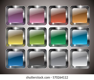 A set of abstract multi-color backgrounds in a silver frame, with space for your text. Vector illustration.