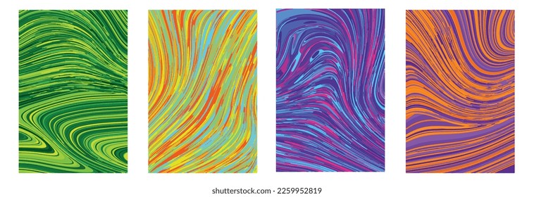 Set of abstract multicolor liquid patterns on white background. Vector illustration.