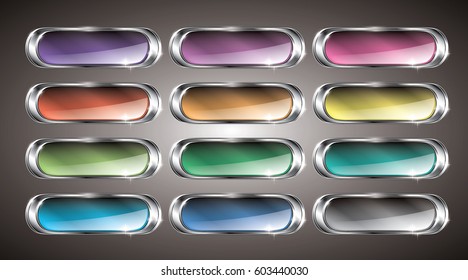 Set of abstract multi-color oval backgrounds with a silver frame, with space for your text. Vector illustration.