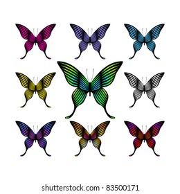 set of abstract multicolored butterflies