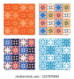 Set Abstract multicolored pixels squares textured background. Seamless vector pattern