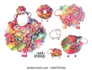Set of abstract multicolored sheep. Vector illustration