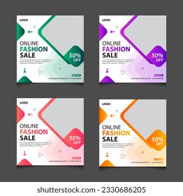 Set of abstract multiple colorful product marketing social media post design vector template 