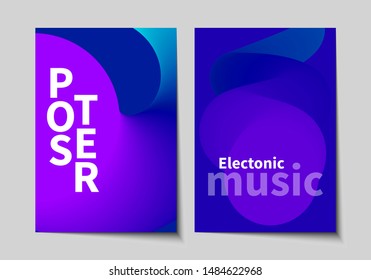 Set of abstract music gradient vertical posters, liquid background, flyer for club, futuristic banner. Vector illustration