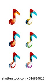 Set of abstract music note icon, business logotype concepts, clean modern geometric design. Created with transparent abstract wave lines