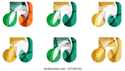 Set of abstract music note icon, business logotype concepts, clean modern geometric design. Created with transparent abstract wave lines