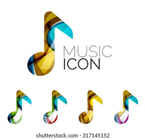 Conjunto de ícono de nota musical abstracta, conceptos de logotipo de negocio, diseño geométrico moderno limpio. Creado con líneas de onda abstractas transparentes
