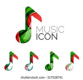 Conjunto de ícono de nota musical abstracta, conceptos de logotipo de negocio, diseño geométrico moderno limpio. Creado con líneas de onda abstractas transparentes