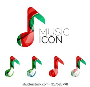 Conjunto de ícono de nota musical abstracta, conceptos de logotipo de negocio, diseño geométrico moderno limpio. Creado con líneas de onda abstractas transparentes