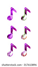 Conjunto de ícono de nota musical abstracta, conceptos de logotipo de negocio, diseño geométrico moderno limpio. Creado con líneas de onda abstractas transparentes