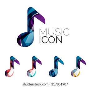 Conjunto de ícono de nota musical abstracta, conceptos de logotipo de negocio, diseño geométrico moderno limpio. Creado con líneas de onda abstractas transparentes