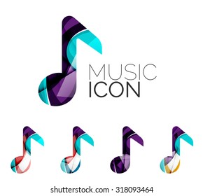 Set of abstract music note icon, business logotype concepts, clean modern geometric design. Created with transparent abstract wave lines